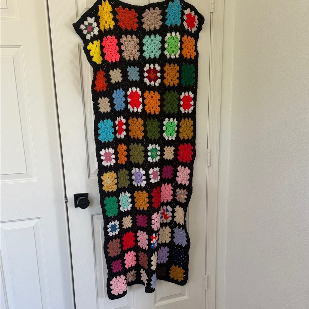 Multicolor Granny Square Crochet Patchwork Throw